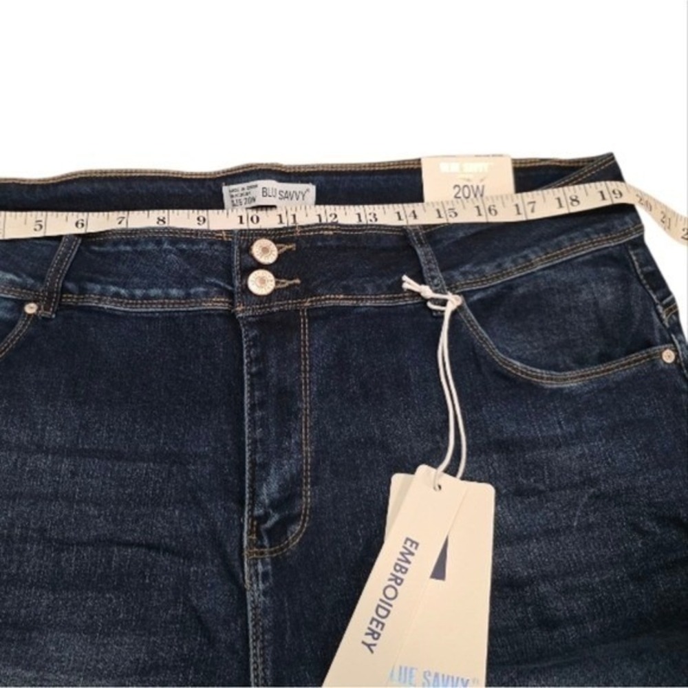 Blue Savvy High Rise Flare Wide Leg Embroidered Western Stretch Jeans Plus Size - Picture 8 of 16